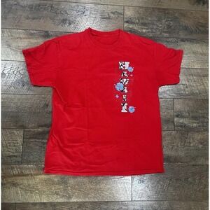 Vintage Y2k Hawaii Tribal Floral Metallic Graphic T-Shirt Red Large